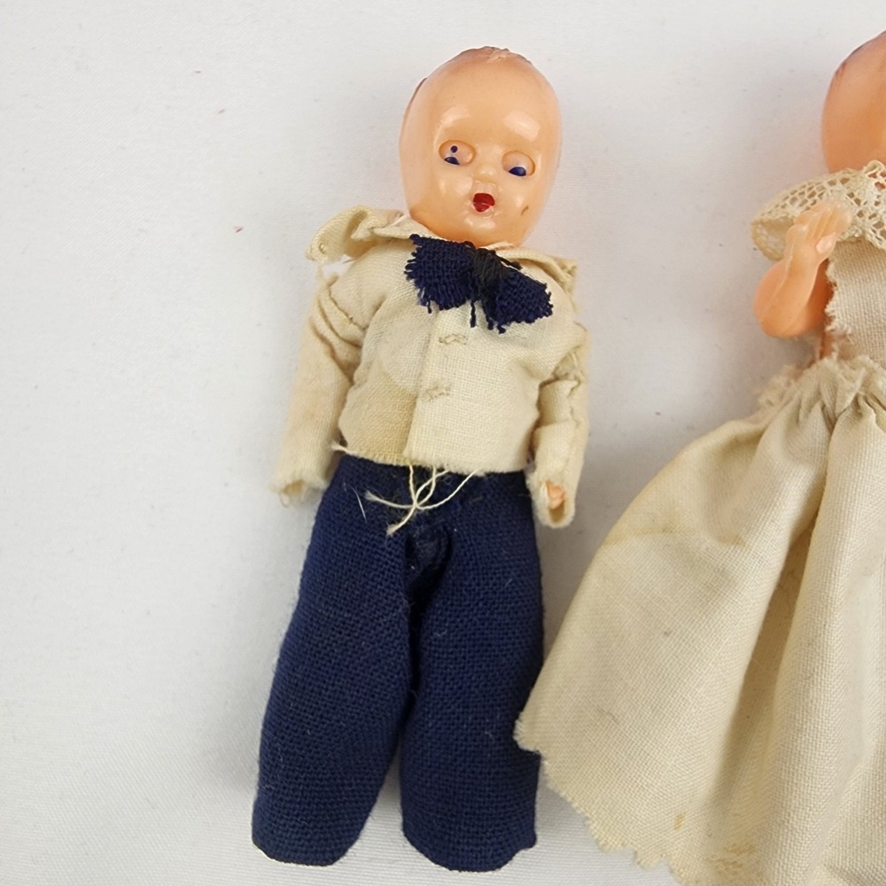Vintage Composite Doll Miniture Bride Groom Arms Legs Eye Moving 3.5 in - Picture 4 of 8